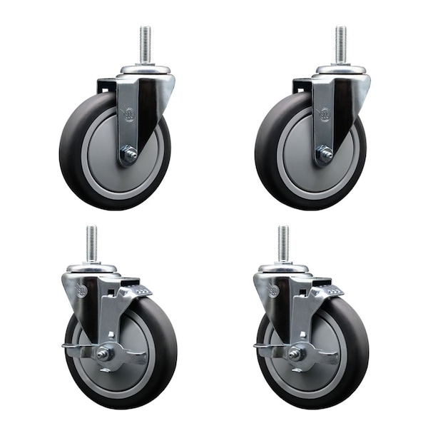 Service Caster 5 Inch Thermoplastic Rubber Wheel Swivel 34 Inch Threaded Stem Caster Set 2 Brakes SCC SCC-TS20S514-TPRB-34212-2-TLB-2 - main